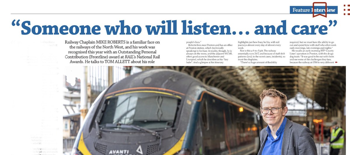 If you’re an online subscriber to <a href="/RAIL/">RAIL Magazine</a>, issue 973 has just hit the app. Grateful to Tom Allett for writing up a recent interview about my work as a chaplain, following the NRA’s in October. 
In the shops next week. (Have taken text out of the pic so not to spoil the surprise)