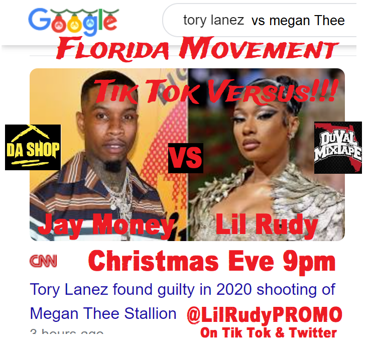 LilRudyPROMO's tweet image. ***TONIGHT!!!!***
9PM FLORIDA MOVEMENT VERSUS
ON TIK TOK!!! *** #TORY vs #MeganTheeStallion ***
#DaShop @JayMoney_YCF vs #DuvalMixtape @LilRudyPROMO 
***YOU CANT BUY CONSISTENCY*** - #LilRudyPROMO