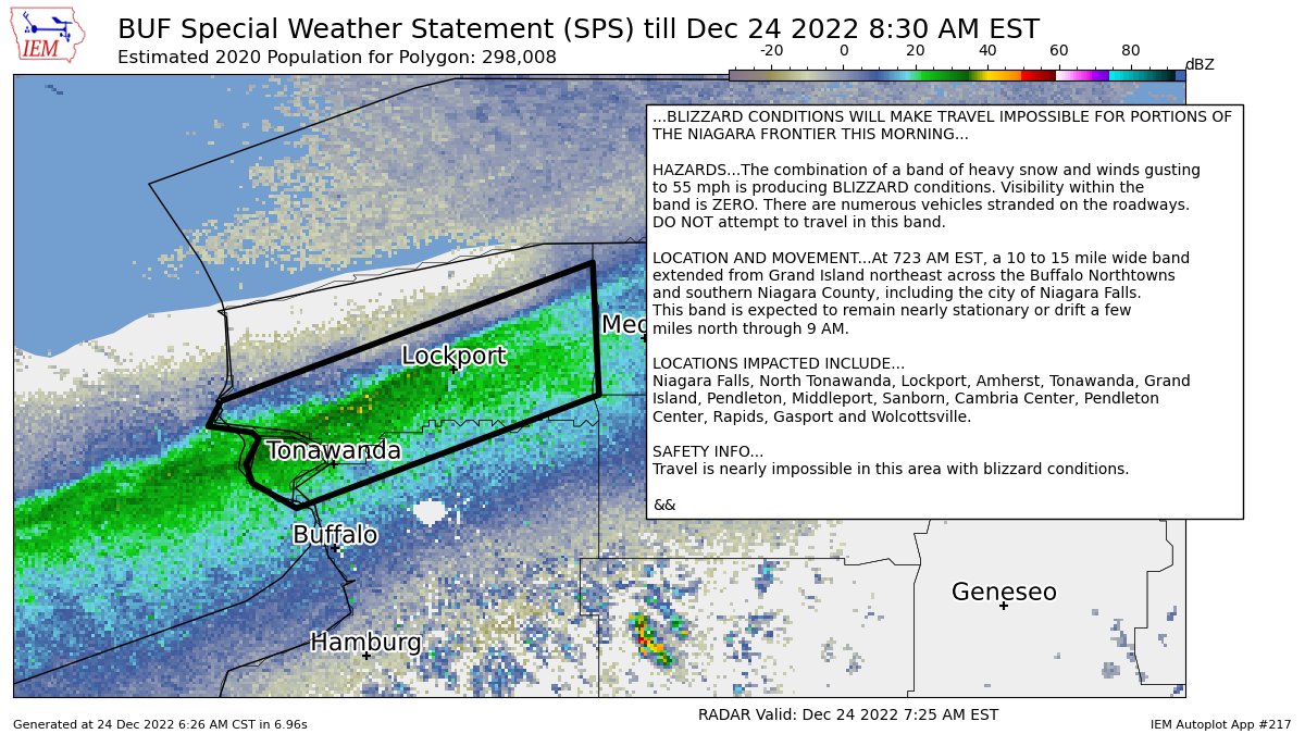 wnywxguy's tweet image. BLIZZARD CONDITIONS WILL MAKE TRAVEL IMPOSSIBLE FOR PORTIONS OF THE NIAGARA FRONTIER THIS MORNING for Niagara, Northern Erie [NY] till 8:30 AM EST mesonet.agron.iastate.edu/p.php?pid=2022…