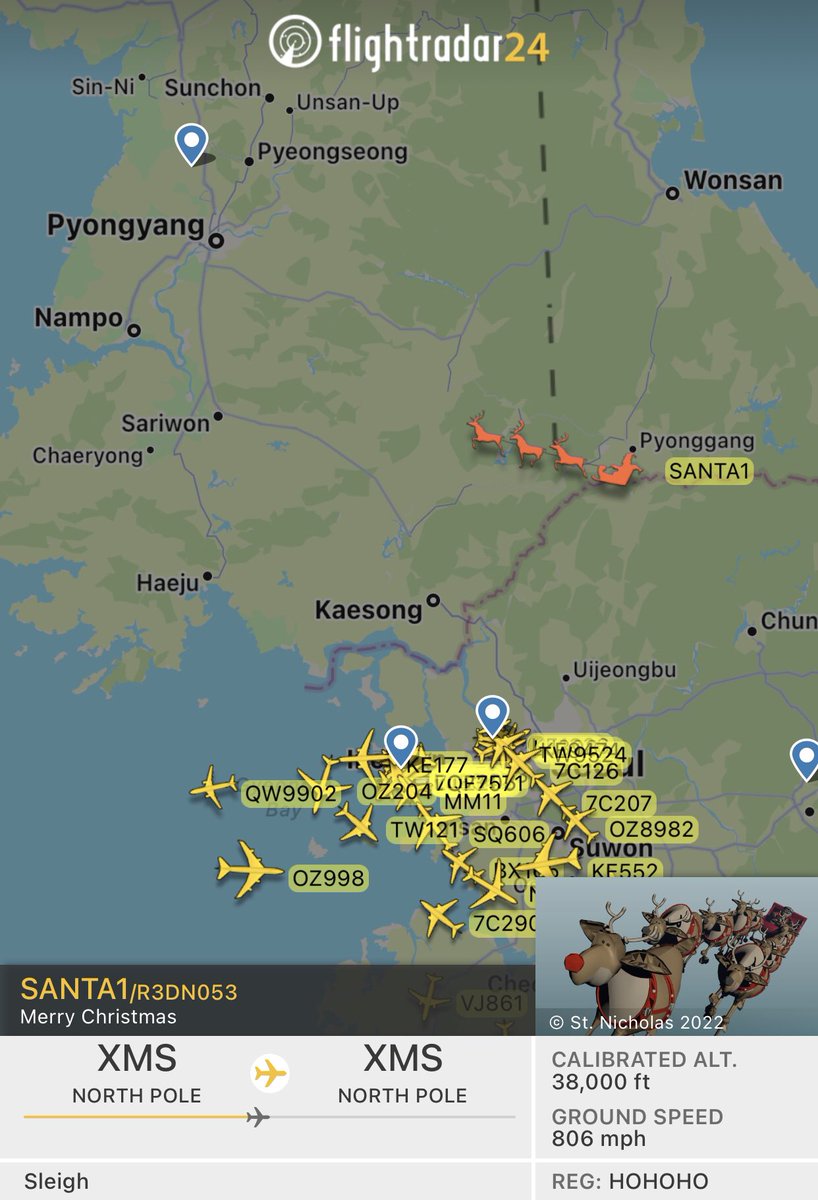 #BreakingNews International incident unfolding… #Santa has crossed into North Korean airspace!
