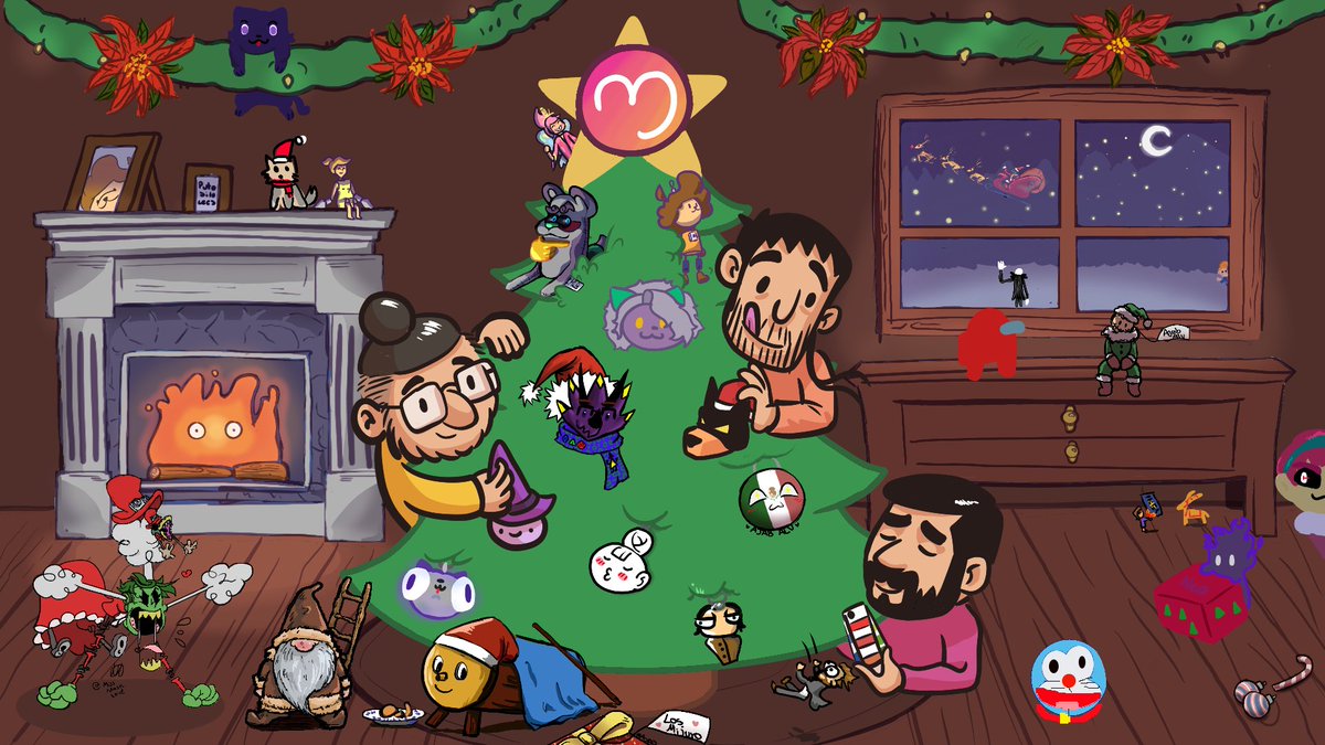 losmijuro's tweet photo. 🎅 Felices fiestas! 

🎄Ilustración colaborativa de nuestro último directo del año. 

🐻Gracias en especial a @FreamsKing! https://t.co/nDpCbITmPT