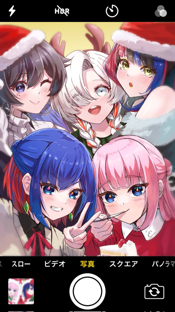 multiple girls smile balloon pink hair hair over one eye blue hair black hair  illustration images