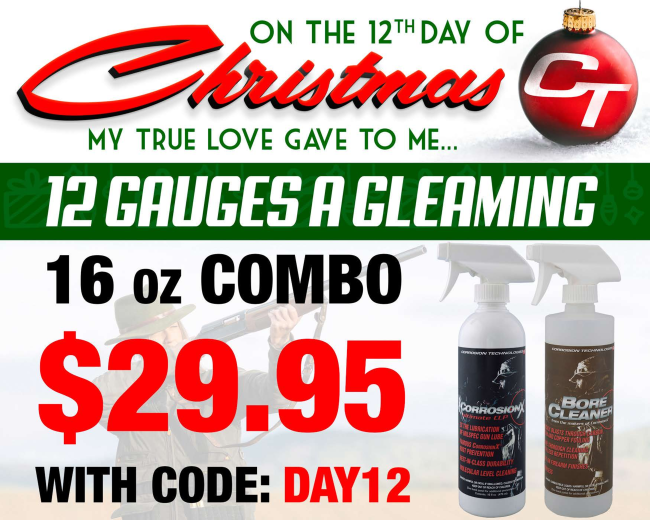 CorrosionX's tweet photo. 12 Days of Corrosion Tech Christmas Day 12. For our last holiday special, here's one for the hunters and shooting sports enthusiasts. We hope you've enjoyed our little parody on the classic 12 Days of Christmas. Happy Holidays to everyone! https://t.co/qmjSaSW98k https://t.co/0VTluLN5s1