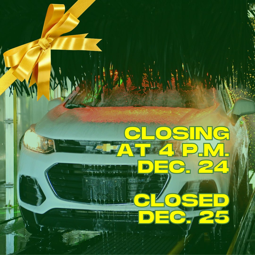 BusyBeeCarWash's tweet photo. Busy Bee Car Wash will close at 4 p.m. today, Dec. 24, and will remain closed tomorrow, Dec. 25, to allow our team members time with family and friends. https://t.co/C89Iazgn91