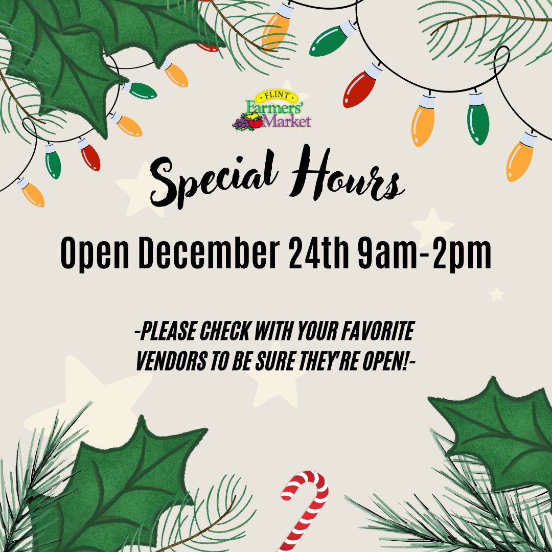 🎄We will be open TODAY 9am-2pm!

Make sure to check that your favorite vendors will be open, as some will be closed for the Holidays.
