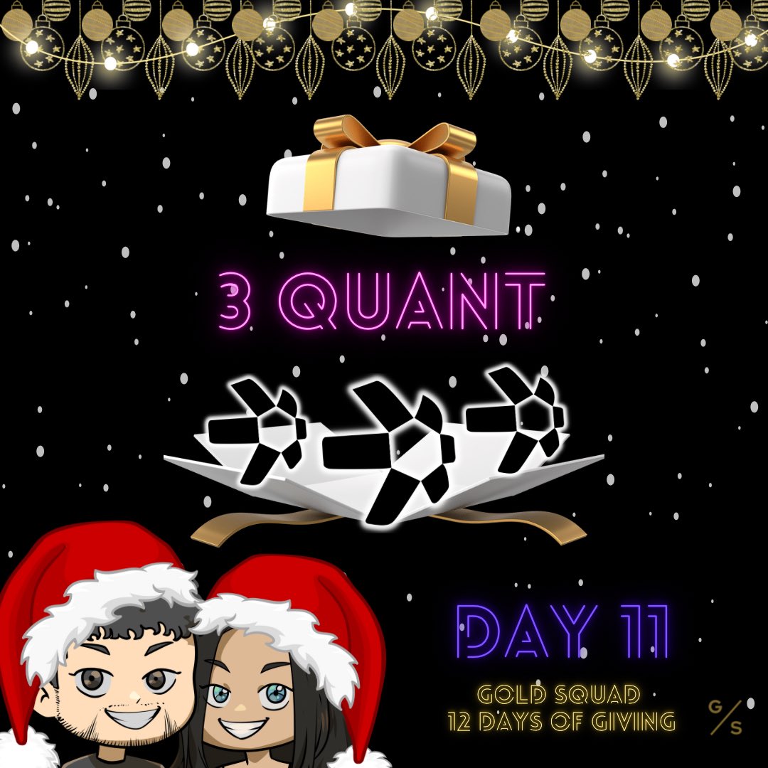 GOLD SQUAD 🏆⚡️ (@goldsquad777) on Twitter photo 🎁 DAY 11 GIVEAWAY: 3 WHOLE $QNT! 🎁
How To Enter 👇🏼
1. Like & Retweet
2. Must be following <a href="/goldsquad777/">GOLD SQUAD 🏆⚡️</a> <a href="/megbzk/">megbzk</a> <a href="/MasonVersluis/">MASON VERSLUIS</a>
3. Join the discord and go to the 12 days of giving channel and click ENTER!
discord.gg/gold-squad
⚠️ All winners randomly drawn on Christmas 🎁 DAY 11 GIVEAWAY: 3 WHOLE $QNT! 🎁
How To Enter 👇🏼
1. Like & Retweet
2. Must be following <a href="/goldsquad777/">GOLD SQUAD 🏆⚡️</a> <a href="/megbzk/">megbzk</a> <a href="/MasonVersluis/">MASON VERSLUIS</a>
3. Join the discord and go to the 12 days of giving channel and click ENTER!
discord.gg/gold-squad
⚠️ All winners randomly drawn on Christmas