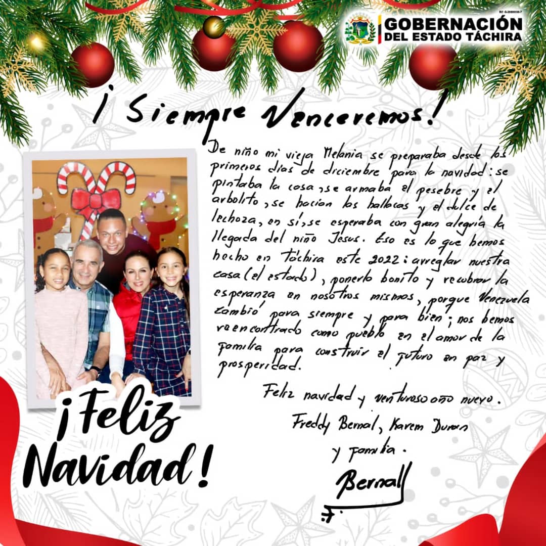 ¡En nombre de toda mi familia, quiero desearles toda la felicidad del mundo en estas lindas fiestas! ¡Feliz Navidad 2022 mi querida familia Tachirense! 🙏💛🖤❤️🎄