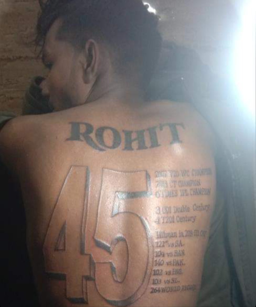 CricketMAN2 on Twitter A Rohit Sharma fan got Rohits name and his jersey  number and his records tattooed on his body  Craze of Hitman Rohit Sharma  Unbelievable httpstcoeb0tdFNERm  Twitter
