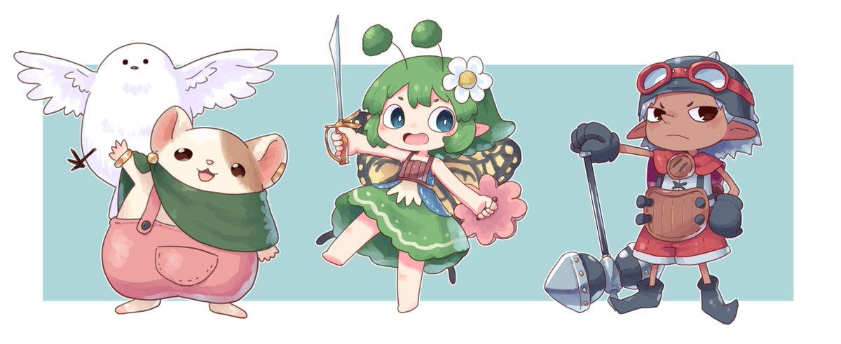 「ハムハム族の動物使いピクシー族の魔法戦士ノーム族の戦士 」|脳廻のイラスト