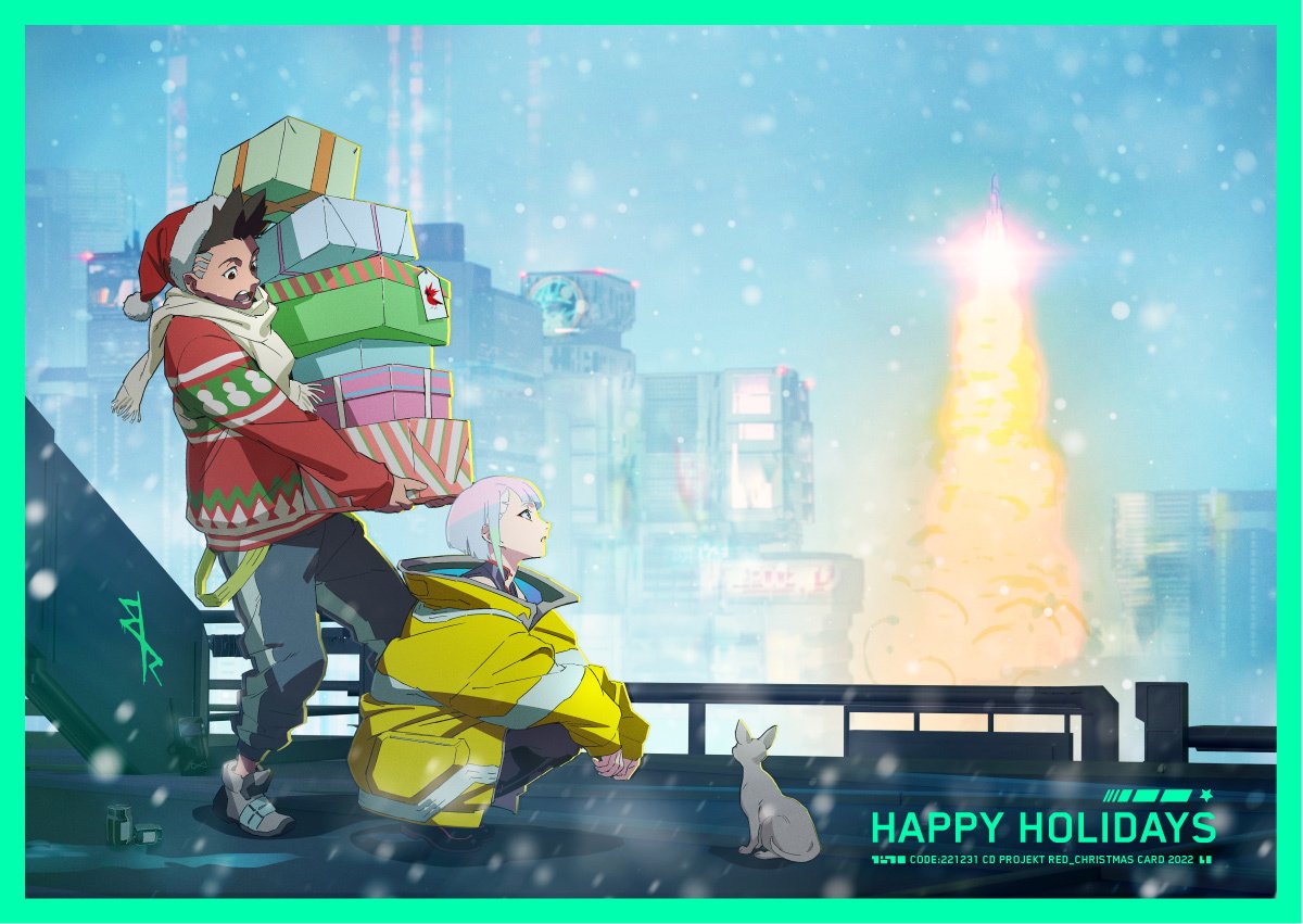 AnimetrendsLA's tweet photo. David y Lucy de Cyberpunk: Edgerunners, te desean una Feliz Navidad. 🎄
✨@edgerunners @trigger_inc https://t.co/7wl0BLUheu