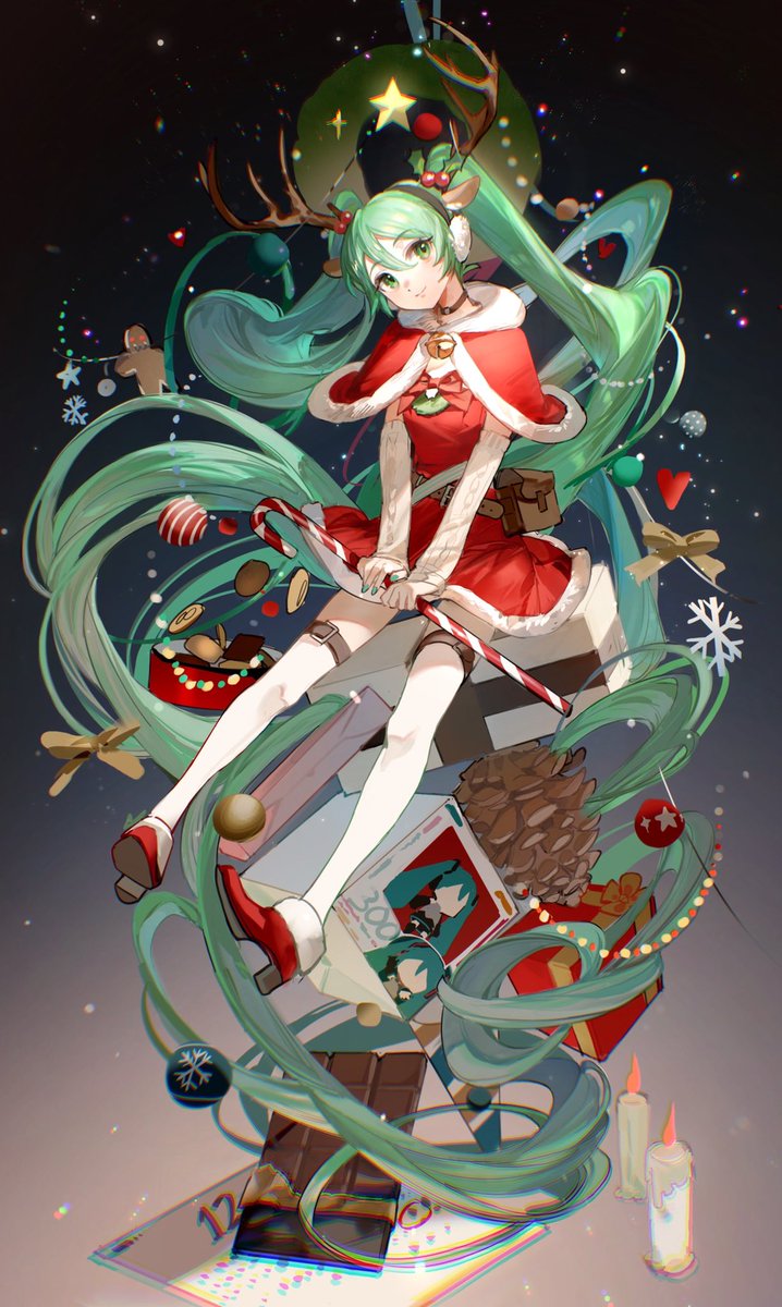 hatsune miku 1girl long hair antlers very long hair twintails absurdly long hair candy cane  illustration images