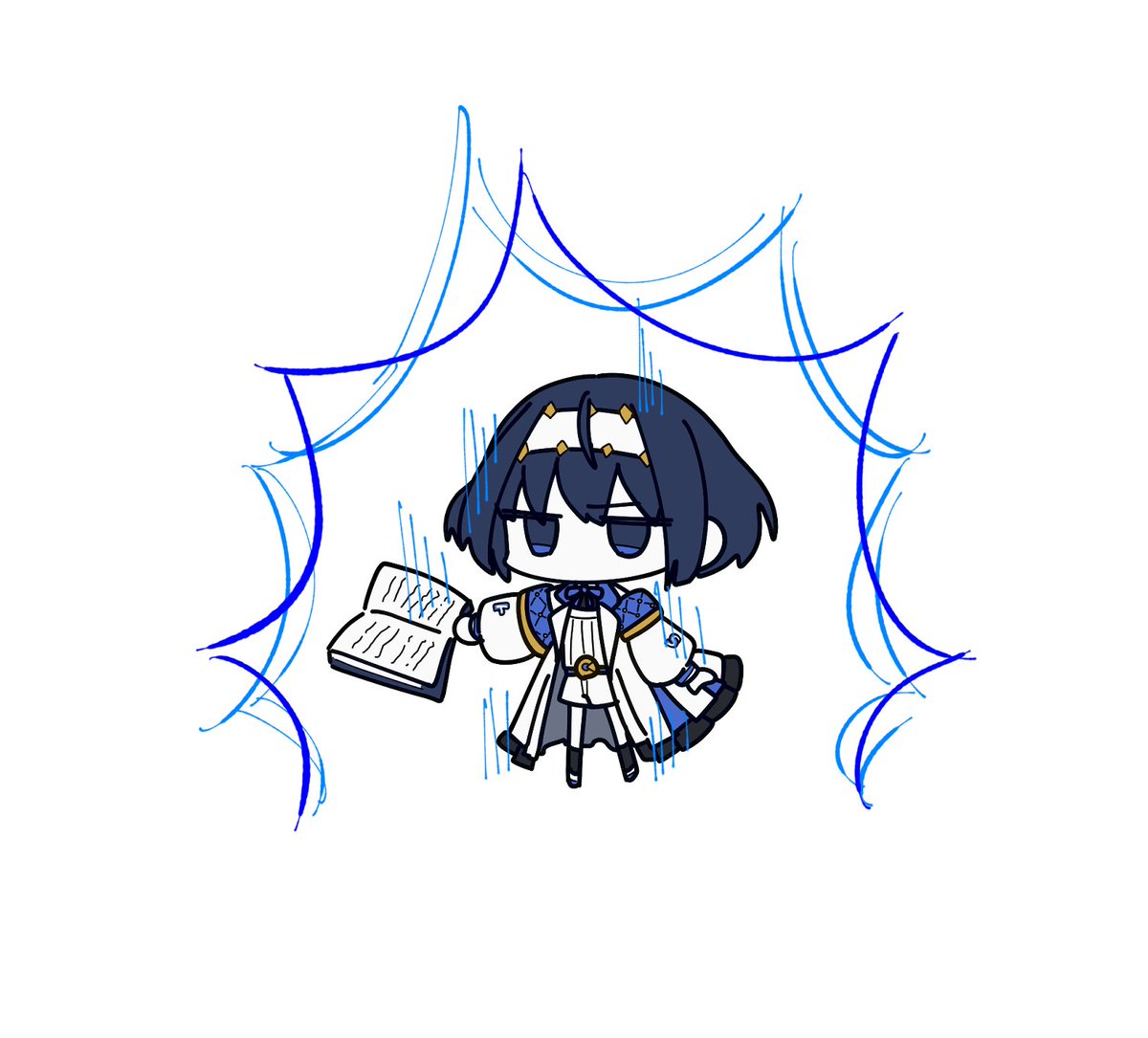 ouro kronii 1girl solo book blue eyes chibi holding book short hair  illustration images