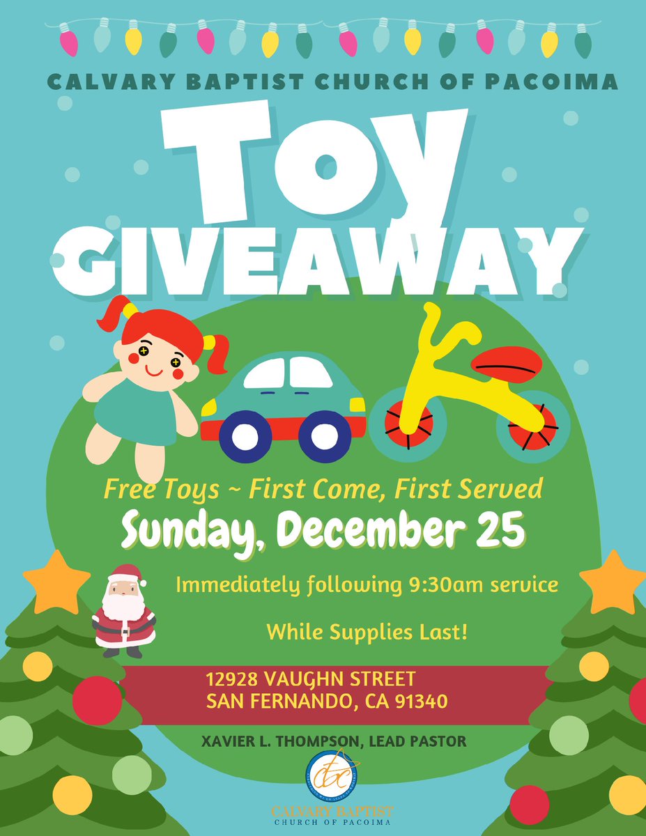 CalvaryPacoima's tweet photo. Tomorrow we are hosting a Toy Giveaway immediately following our 9:30am service! 

https://t.co/3BqUQGvjJB https://t.co/1gxw9gTKED