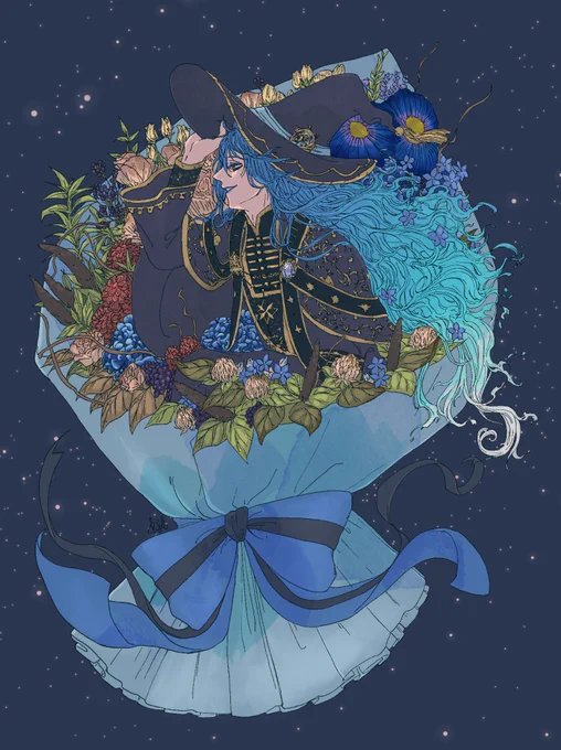 ①塗り終わり②青系で乗算+ちょっと描き込み③グラデーションマップ なんだけどグラデーションマップ偉大すぎない?こんなに仕上がりまとまるなら今後めっちゃ頼っちゃう 