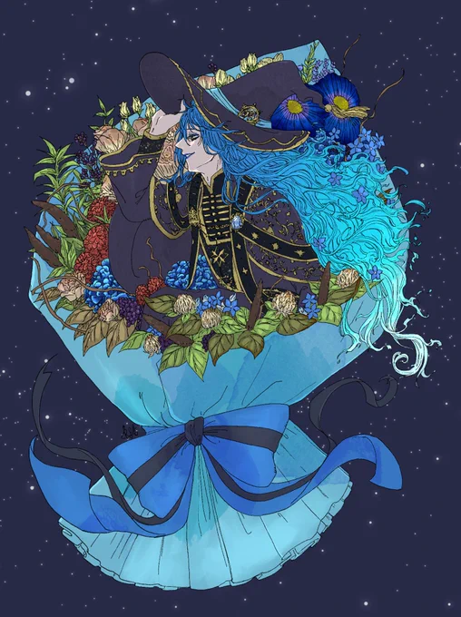 ①塗り終わり②青系で乗算+ちょっと描き込み③グラデーションマップ なんだけどグラデーションマップ偉大すぎない?こんなに仕上がりまとまるなら今後めっちゃ頼っちゃう 