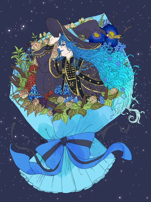 ①塗り終わり②青系で乗算+ちょっと描き込み③グラデーションマップ なんだけどグラデーションマップ偉大すぎない?こんなに仕上がりまとまるなら今後めっちゃ頼っちゃう 