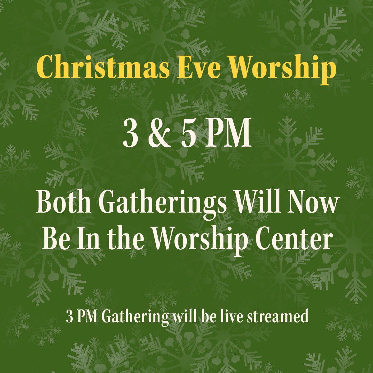Join us today at 3 or 5 for our Christmas Eve gatherings.