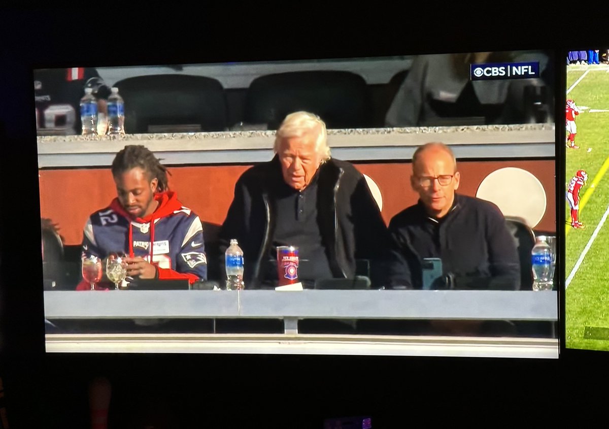 Jerry Edmond, who was harassed relentlessly by a Raiders fan on Sunday and remained calm in the face of it, it sitting with Robert and Jonathan Kraft today.
