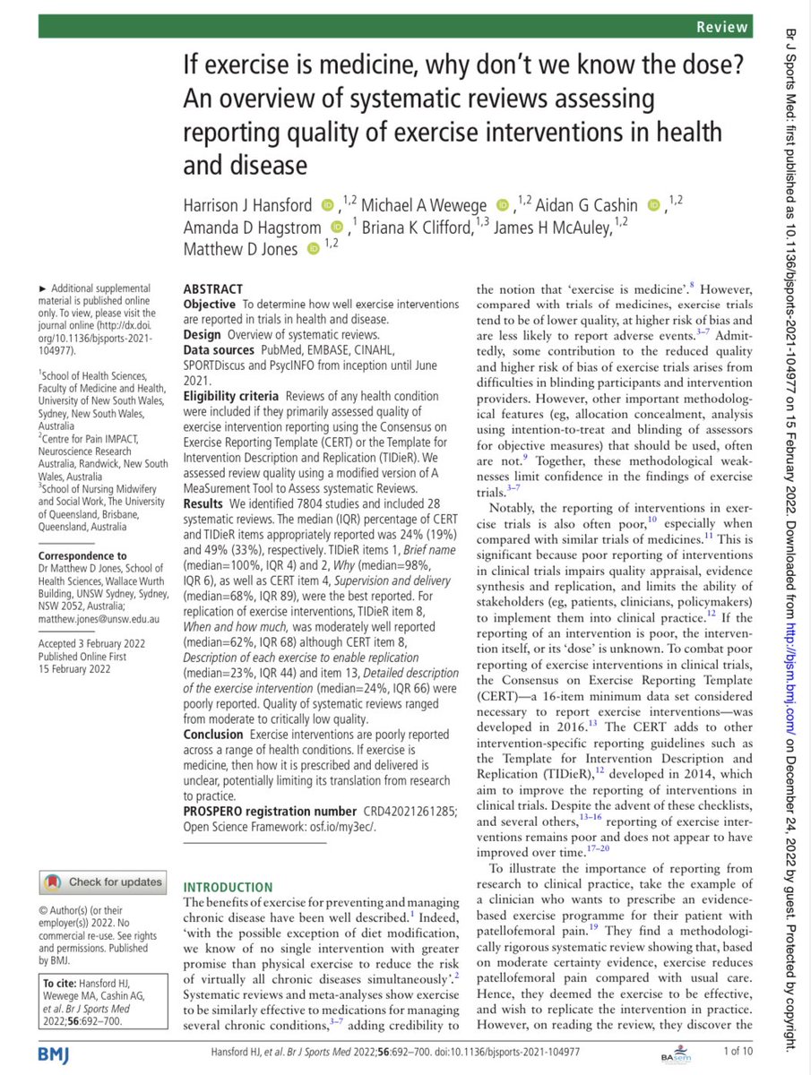 Si el ejercicio es la medicina perfecta, ¿por qué no conocemos la dosis? 

Una visión general de las revisiones sistemáticas que evalúan la calidad de diferentes intervenciones de ejercicio en la salud y la enfermedad

♾️ bjsm.bmj.com/content/bjspor…