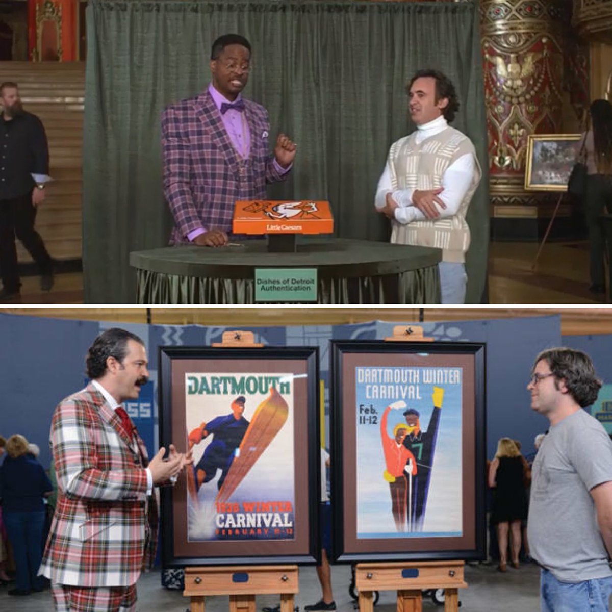 NichoLowry's tweet photo. For a @roadshowpbs themed television commercial @littlecaesars went with an appraiser unmistakably dressed for his craft. An excellent idea if I do say so myself. #iembraceplaid #immitation #flattery #brand #antiquesroadshow #indicia #originaltartan #ot #pizza #plaid https://t.co/3aelIK2cMh