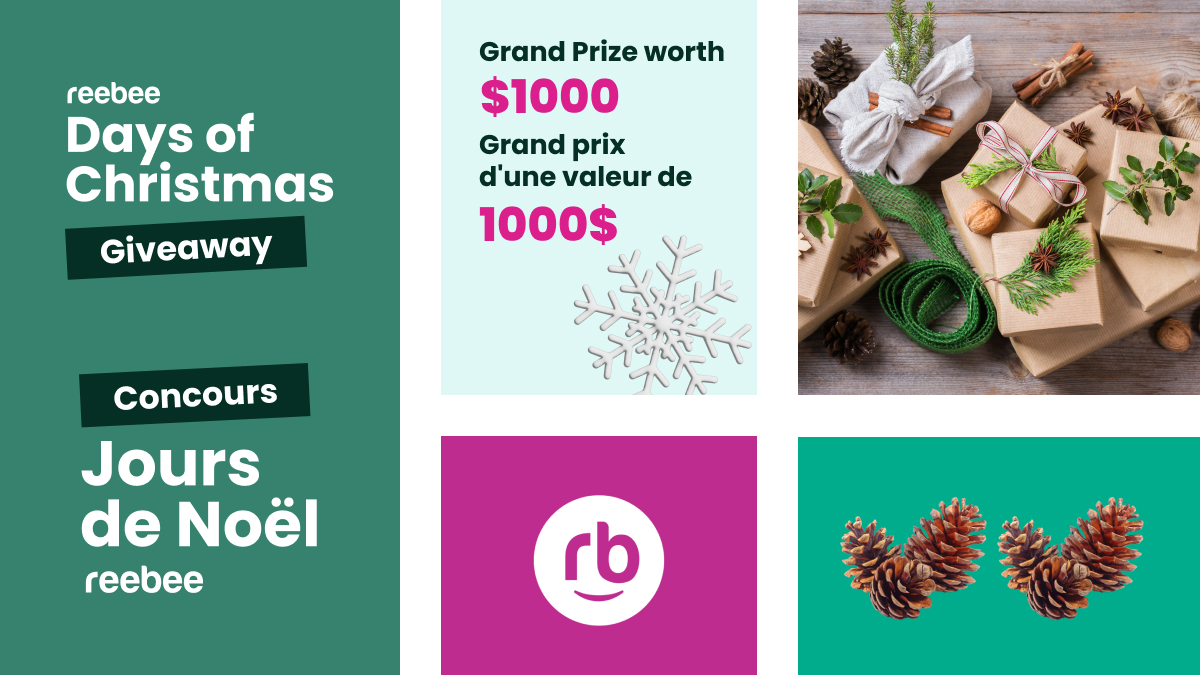 🎁 GRAND PRIX des Jours de Noël 🎁
Participez pour avoir la chance de gagner une carte-cadeau de 1000 $ dans le magasin de votre choix avant ce soir! Détails du concours et comment participer ici : bit.ly/3PNb4iu

#JoursdeNoëlreebee #Grandprix