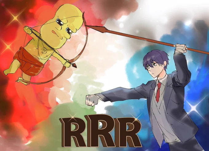 友達にRRRと刀ピーの布教したらファンアート描いてくれたんだけど混ざってて草 