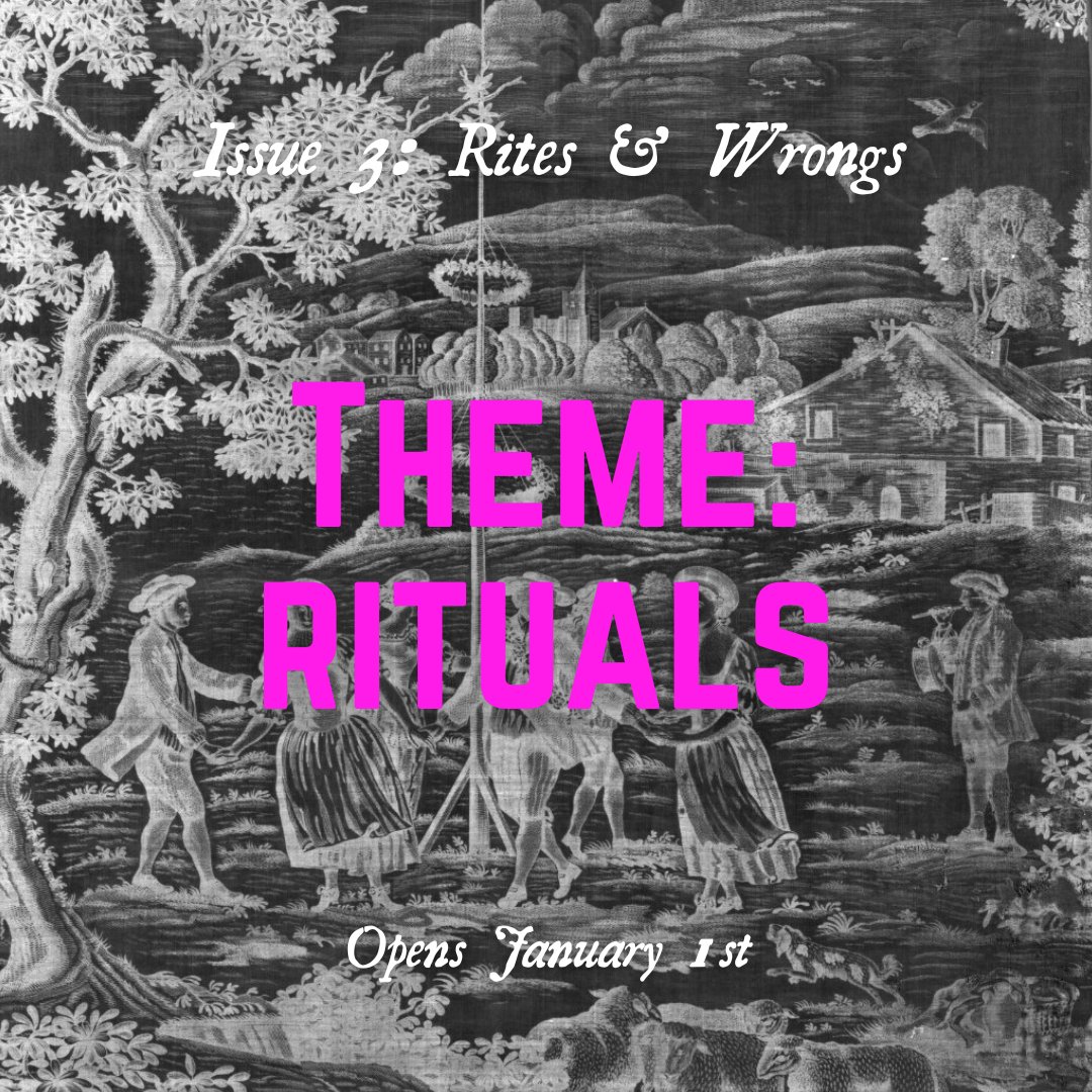 RamEyePress's tweet photo. Theme reveal! We'll be open to art, poetry and prose submissions throughout January. 

The theme is RITUALS. Folk horror, human sacrifices, weird skin care routines?? We want it all!! 🐏

Guidelines in 🧵 https://t.co/hNy72JelfD