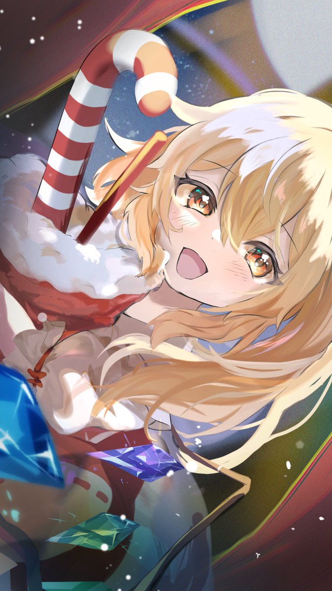 flandre scarlet 1girl blonde hair solo food open mouth crystal wings  illustration images