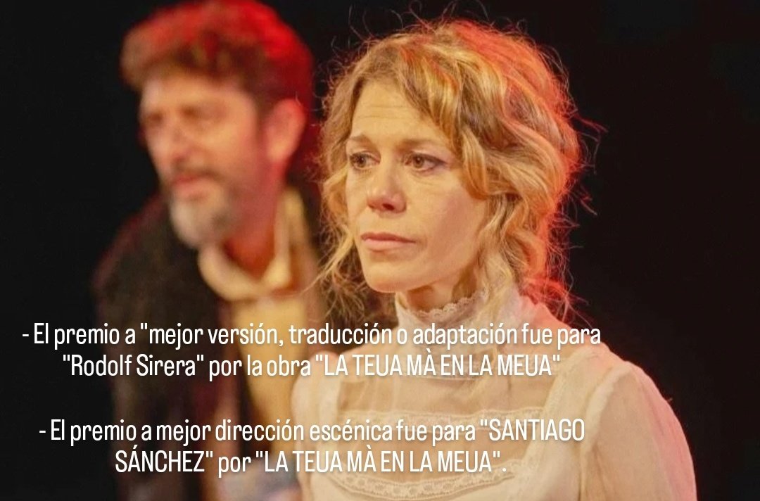 El pasado mes de noviembre se celebraron los premios IVC (institut valencià de cultura)
La actriz <a href="/RebecaValls/">Rebeca Valls</a> estaba nominada a "mejor actriz" por su interpretación en "LA TEUA MÀ EN LA MEUA" siendo una de las finalistas.🏅