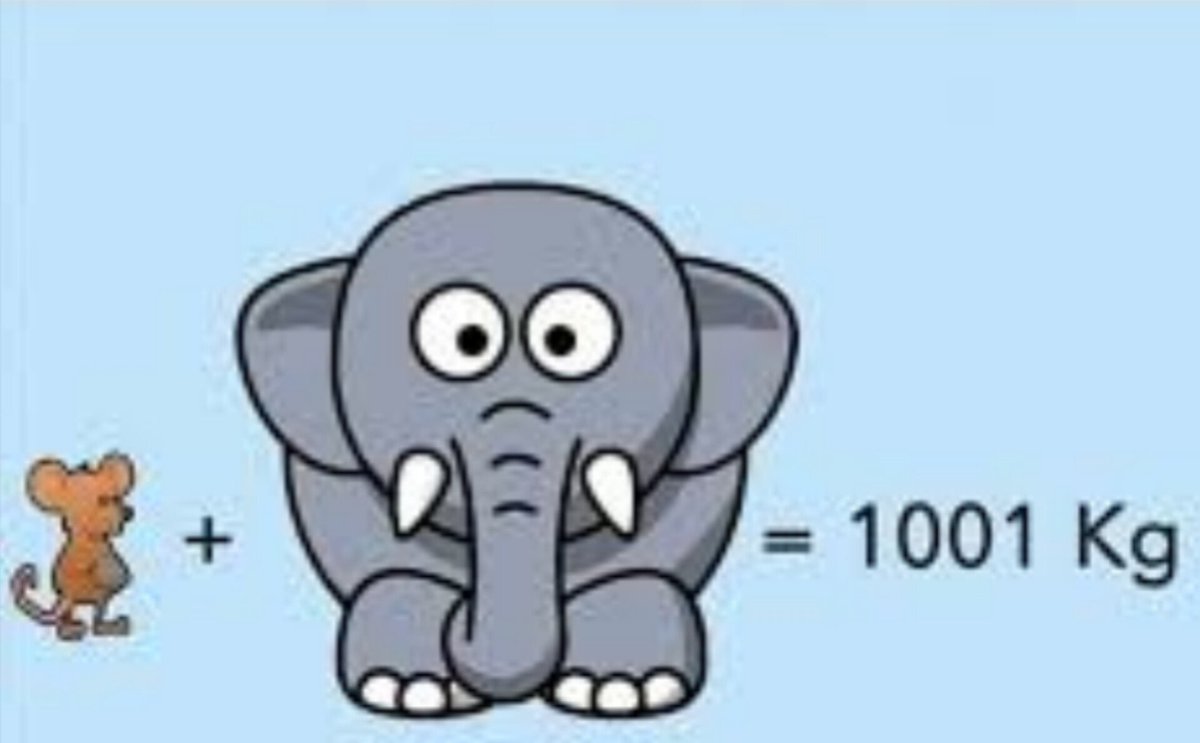 IngE_Darwin's tweet photo. Un elefante y un ratón pesan juntos 1001 kg, el elefante pesa 1000 kg más que el ratón. ¿Cuánto pesa el ratón? https://t.co/qcdzrVljHr