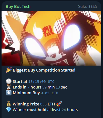 Buy comp started! We will match the winning prize with a buyback on the chart in 8 hours time! $SUKO #SUKO #RETSUKO