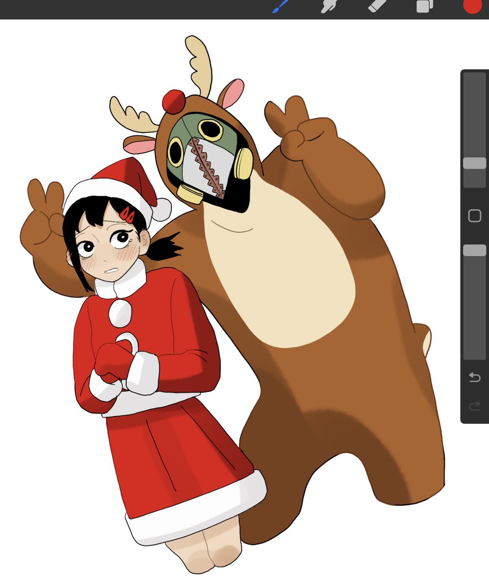 higashiyama kobeni 1girl single sidelock black hair santa hat reindeer costume hat antlers  illustration images