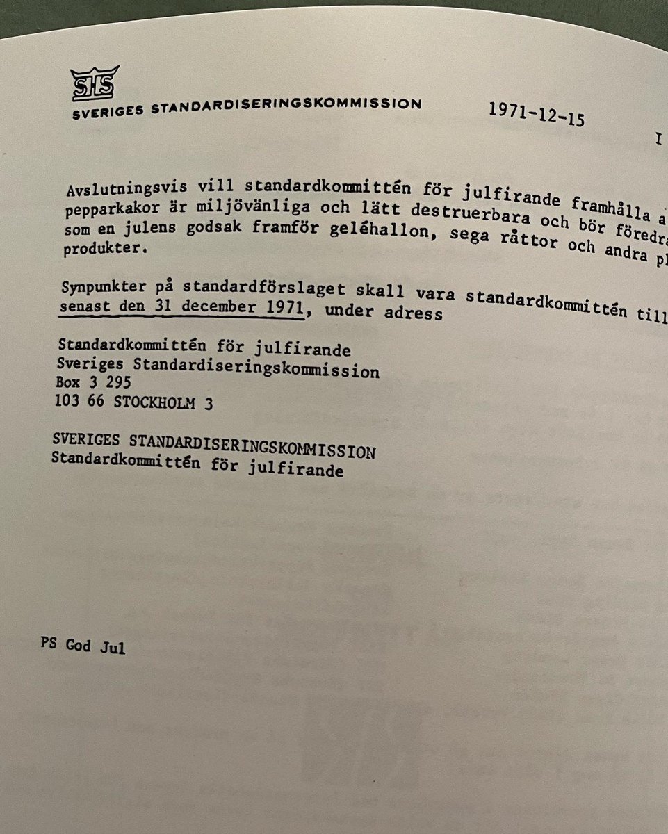 SOU_min_SOU's tweet photo. Remiss Jul 1971. 

Specifikation av pepparkakor. 

Från Sveriges standardiseringskommission.

God jul! https://t.co/bYinNZJHna