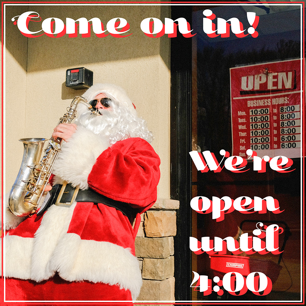 We are open today until 4:00! Please stop by and say hi to Santa!
.
.
.
.
#holidays #guitar #guitarist #guitarstore #guitarplayer #musicstore #music #Santa #saxophone