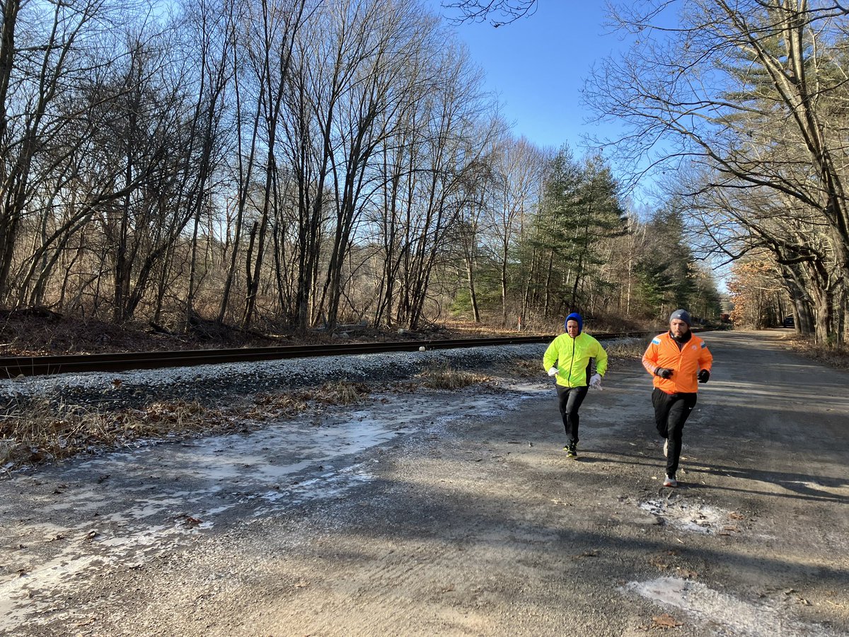 patrickecook's tweet photo. A balmy 9 degrees at the start - with a wind chill of -4 - not enough to deter the #EStreeters from logging their annual #ChristmasEve #run - thankfully, sans the coyotes of #Westford, but with @ChewieCook a coyote in his own mind @AndrewCooker @jpiekos https://t.co/qvQeNerjgK