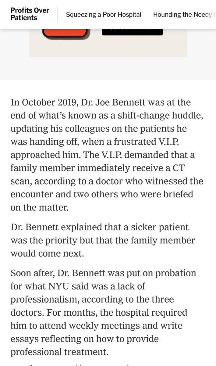 majorajay's tweet photo. This NYU VIP piece @nytimes is wild. Physicians being deemed "unprofessional" for not meeting VIP demands. Medical professionalism truly is in the eye of the beholder and is weaponized against clinicians. (Read more by @JamesHLeeMD https://t.co/lIDFgYgoVF) #medtwiiter https://t.co/cyLizKPRtA