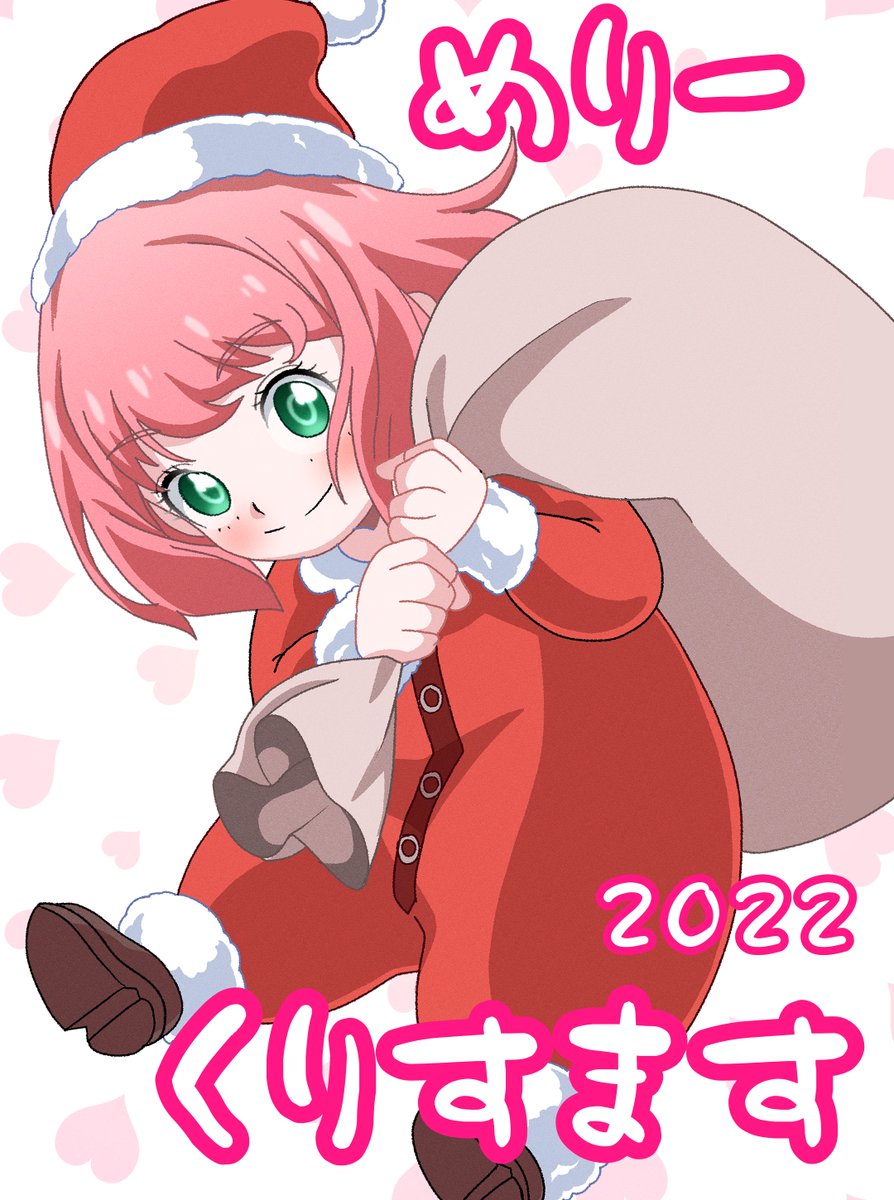 1girl santa hat pink hair hat green eyes solo smile  illustration images