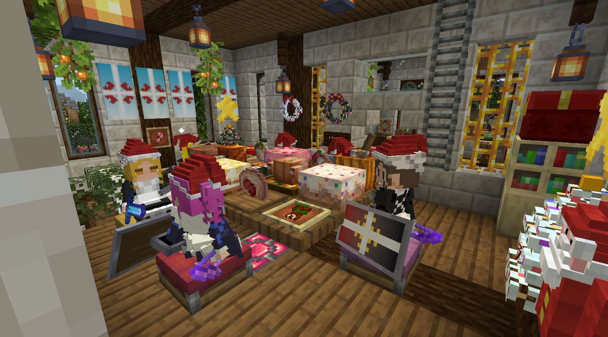 ComanHoliday's tweet photo. ＃Minecraft #マイクラ #LittleMaidReBirth #ChristmasFestivityMod 
そろそろ寝ます(=￣▽￣=)ﾉ
今日の最後の一枚は動画でも撮ったけどスクショで撮って
気に入った一枚
「西陵島・メイド宿舎クリスマスパーティの夜」
では(*´ω`*)ﾉｼ ｵﾔｽｰ https://t.co/pfmCy7WS8B