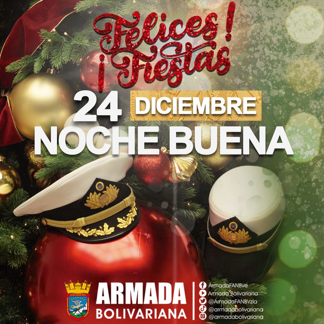 ArmadaFANBVzla's tweet photo. 🗓️#24Dic || La gran familia de la @ArmadaFANBVzla le desea al hermoso pueblo venezolano que la bondad de nuestro Señor Jesucristo reine en cada uno de sus hogares. Preparemos nuestros corazones para recibir las bendiciones y la Buena Nueva del Niño Jesús. 
#VenezuelaEsNavidad https://t.co/fUYvs3mOmu