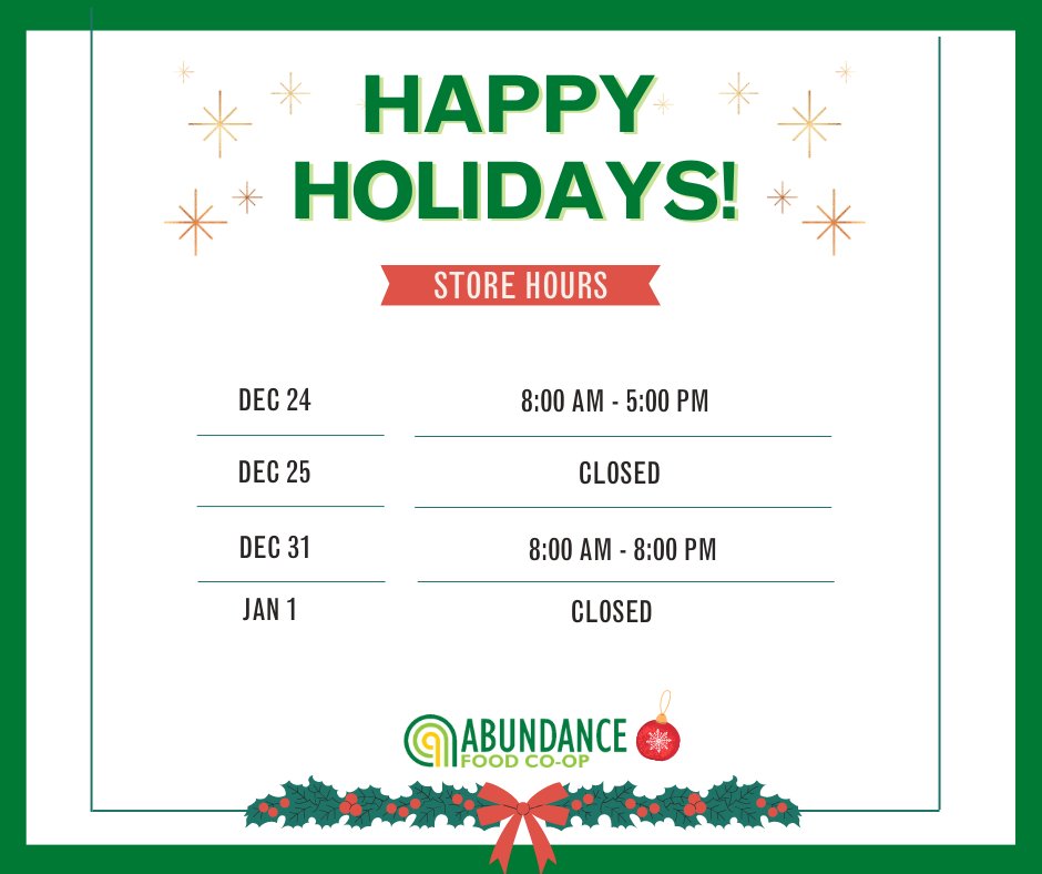 Holiday Hours Reminder!

Holiday wishes to you and yours!
Here’s to a cheerful present, a well-remembered past, and a prosperous year ahead.💚☃️🎄