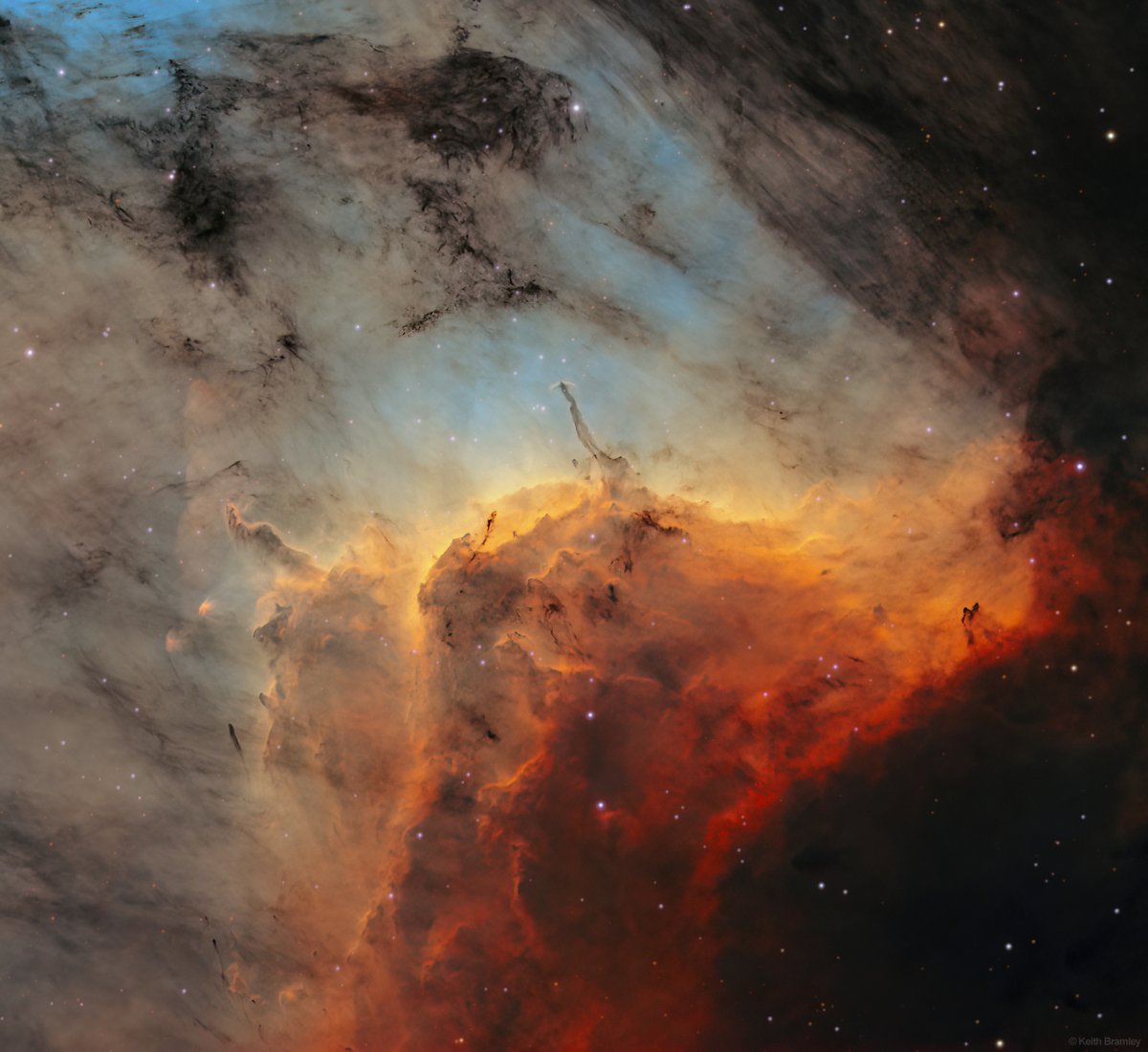 My image of IC 5070,  part of The Pelican Nebula, 24 hours total exposure across [SII], H-alpha and [OIII] filters. Imaged with an Atik 383L+ and 190MN scope. Note the Herbig-Haro 555 object which is of particular interest #Astronomy #Astrophotography #Space #Nebula