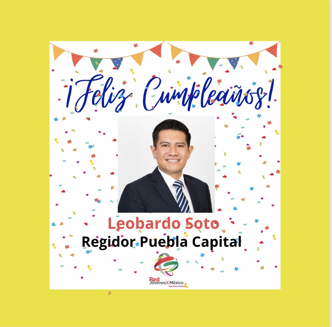 🎉 Felicitamos ampliamente con motivo de su cumpleaños a <a href="/_LeoSoto/">Leo Soto Enríquez</a> regidor joven de #PueblaCapital, recibe un fuerte abrazo de parte de los jóvenes de San Pedro Cholula ¡Muchas felicidades!