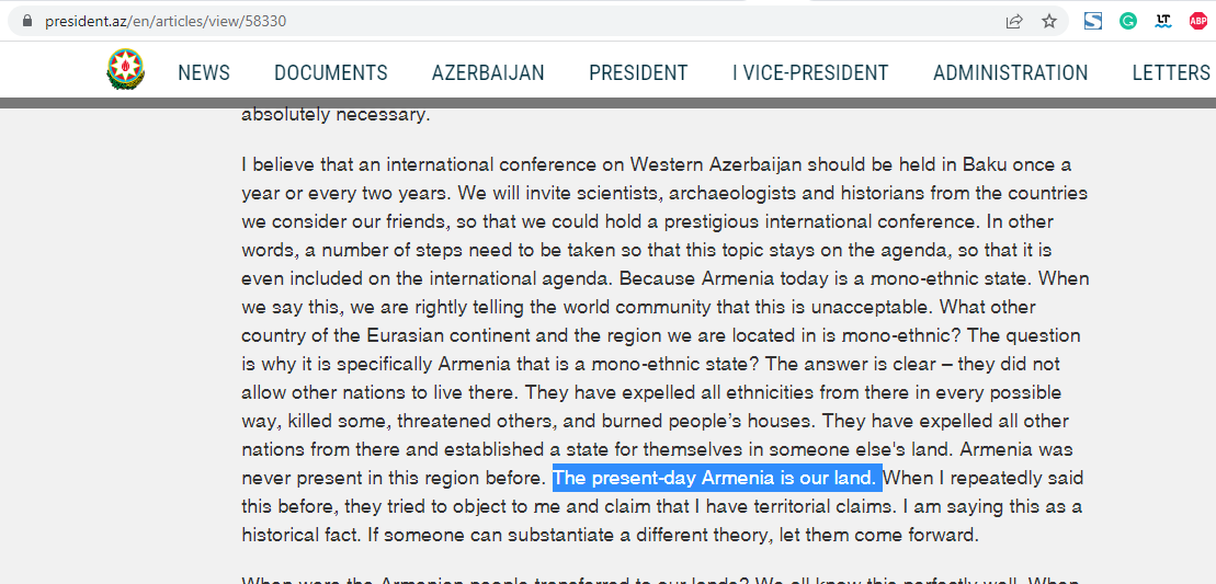 In his speech, Aliyev directly stated that the territory of the Republic of #Armenia is "Azerbaijani land", and said that they "will return to their lands." He also said that this "community👆👆" was created in August 2022 by his order

#ArtsakhBlockade
#StopAzerbaijaniAggression