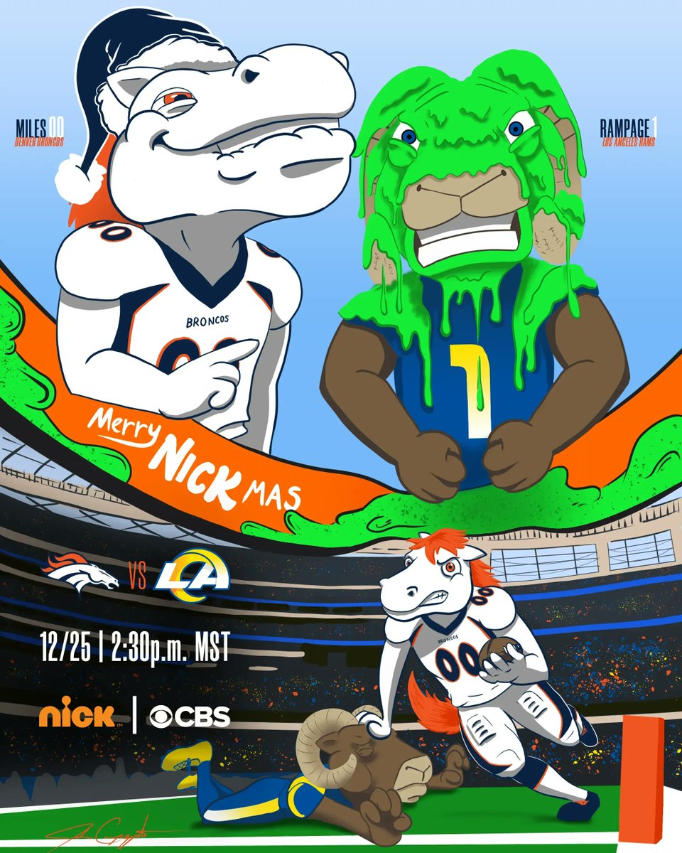 Broncos's tweet photo. Merry Nick-mas Eve, #BroncosCountry! 🎄🎁

#DENvsLAR x @Nickelodeon https://t.co/TOyPxpnNtW