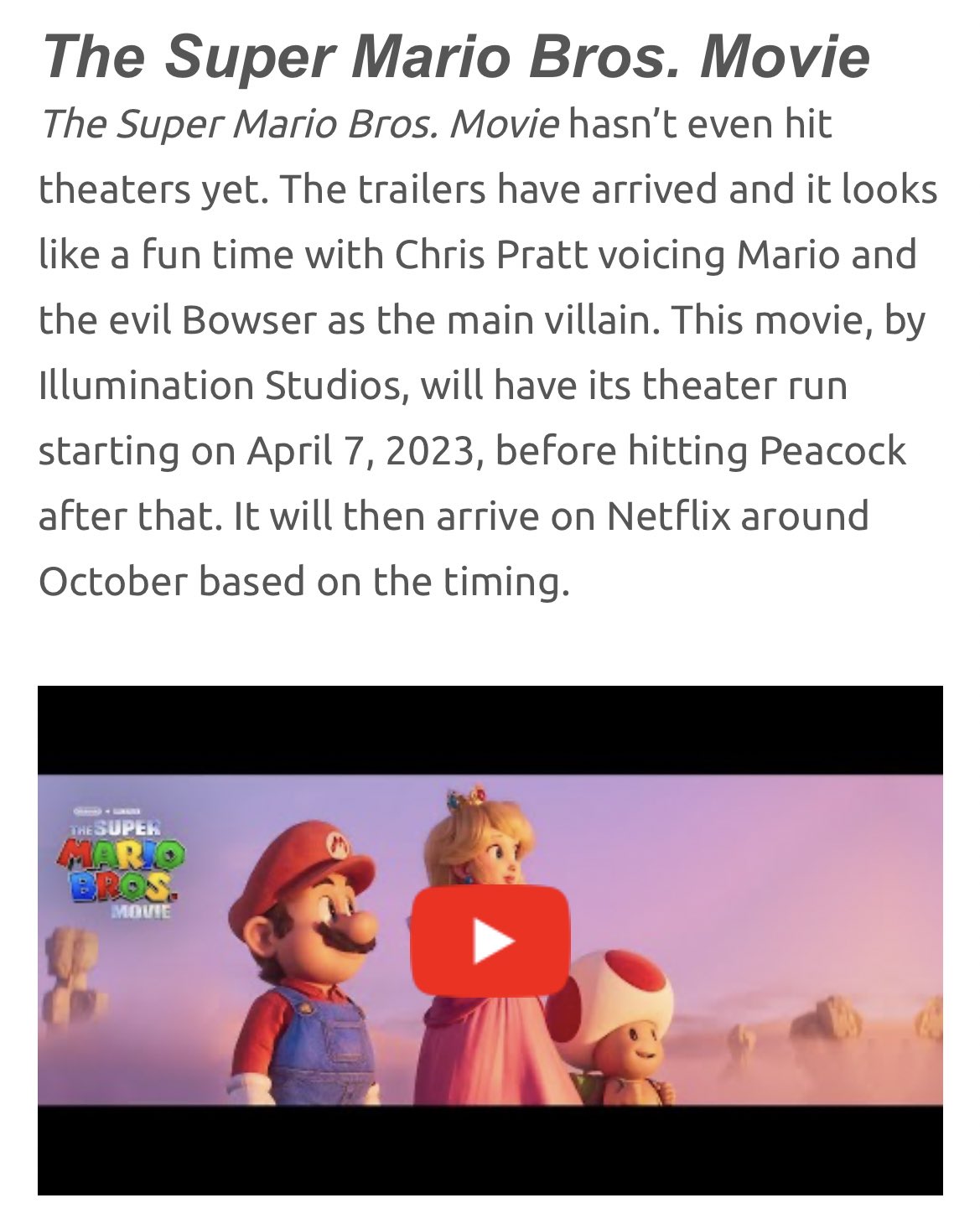 Super Mario Bros. Movie Appears on Netflix