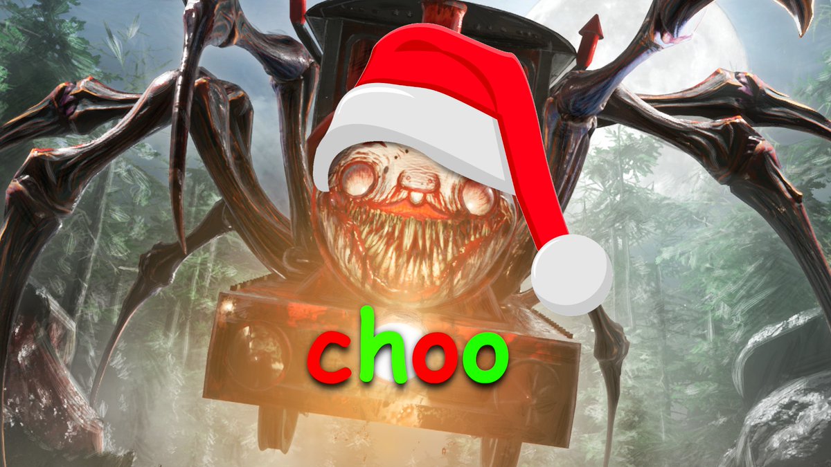 HOLIDAY GIVAWAY! 3 random people who follow me, and like+retweet this epicly festive spider train in the next 24 hours, will get a Choo-Choo Charles Steam key.