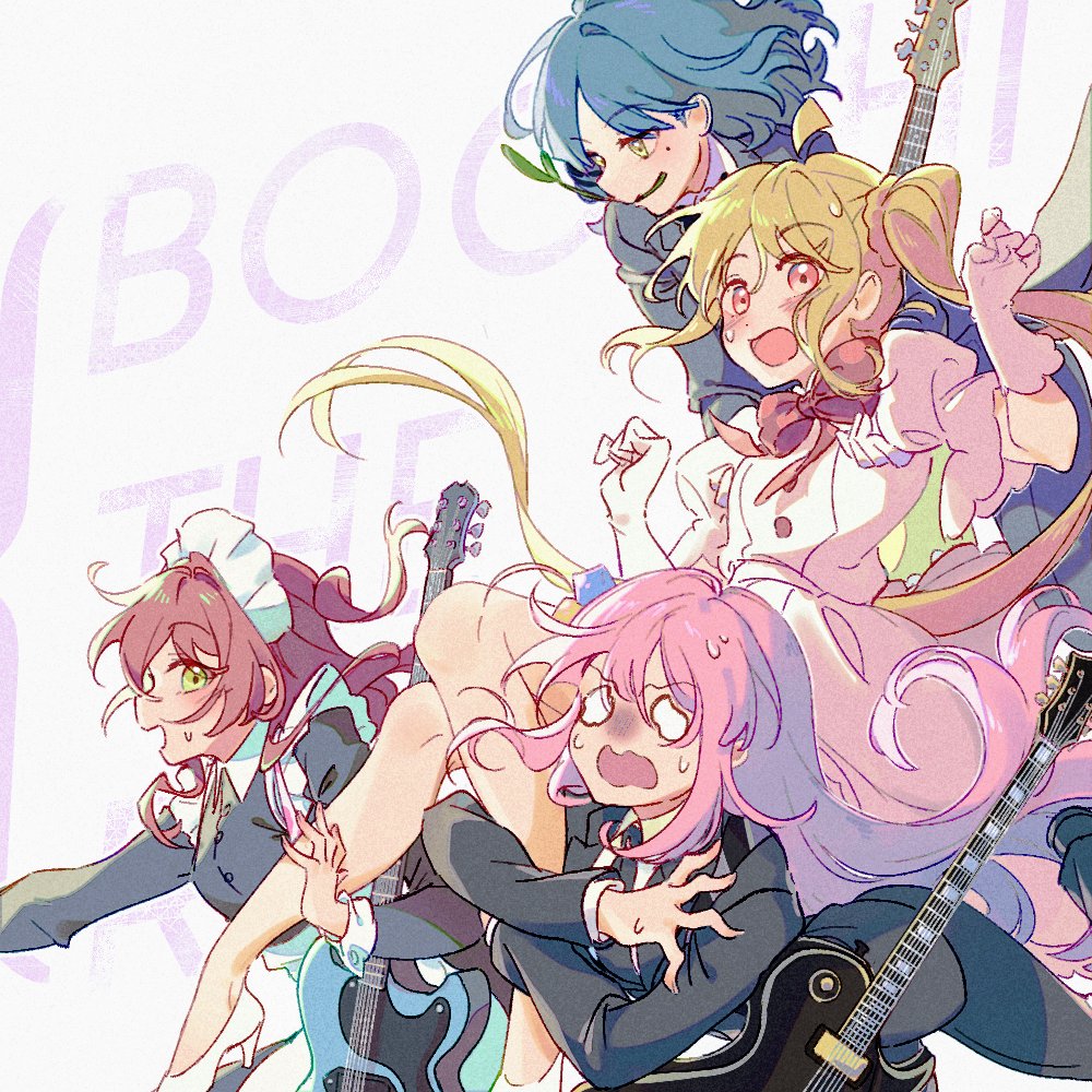 gotou hitori ,ijichi nijika multiple girls 4girls pink hair long hair blue hair guitar blonde hair  illustration images
