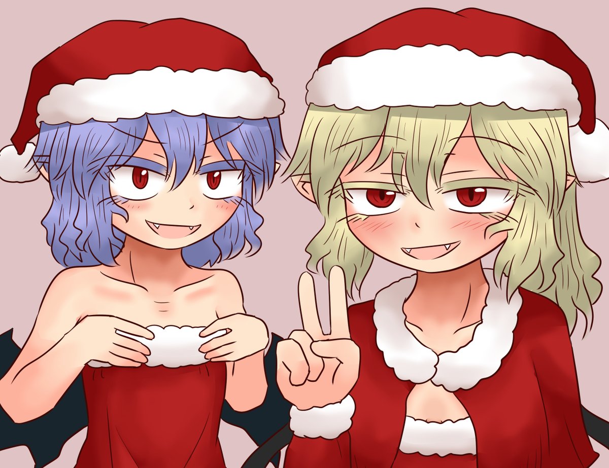 フランドール・スカーレット ,レミリア・スカーレット 「クリスマススカーレット姉妹:レミリアサンタとフランサンタ 」|パキラのイラスト
