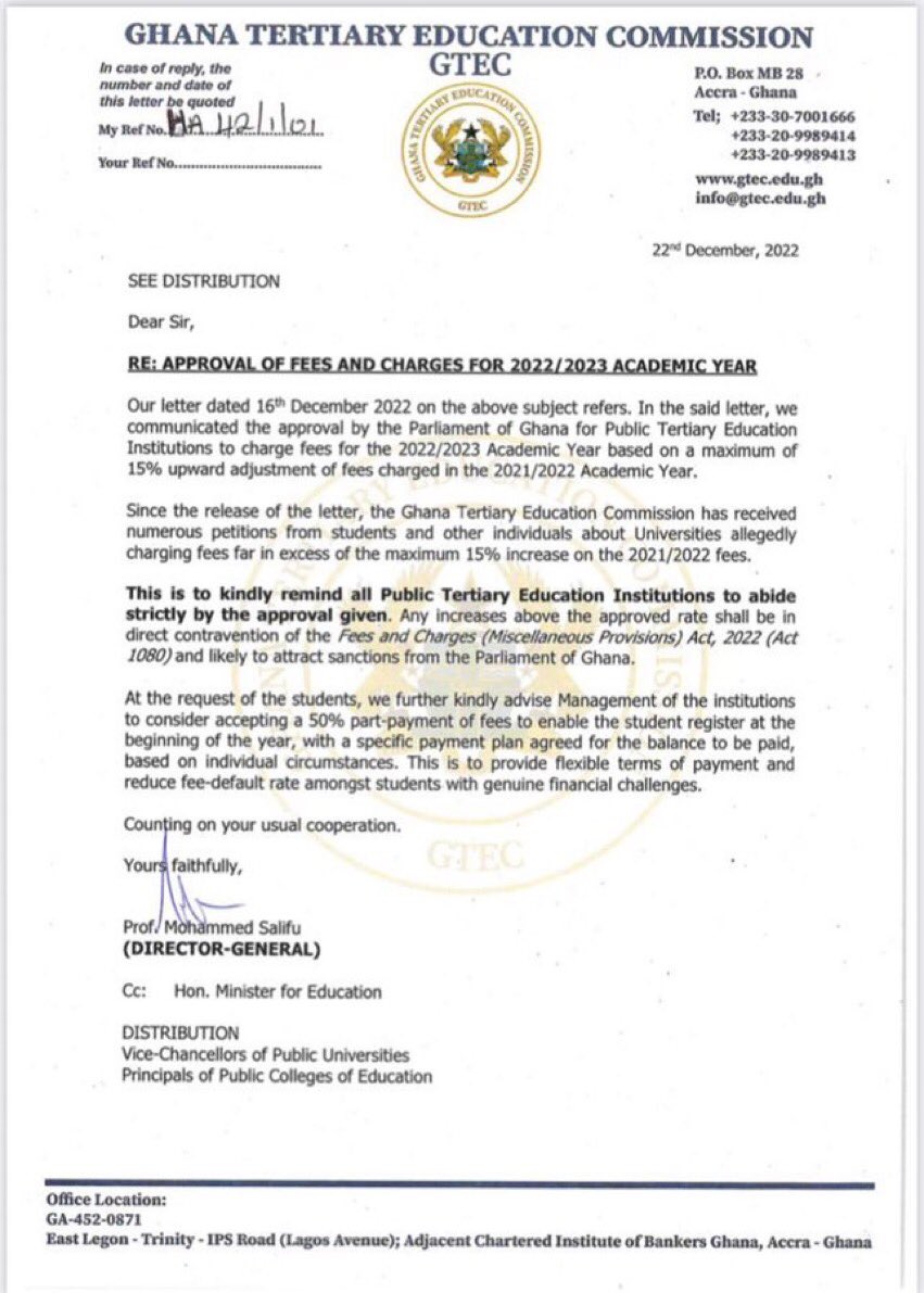 Dear KNUST, if students are expected to abide by rules I believe it is only fair management sets a good example by abiding by set rules too.
An increment of not more than 15%🤝
#knust 
#StudentsLivesMatter 
#FeesMustDrop