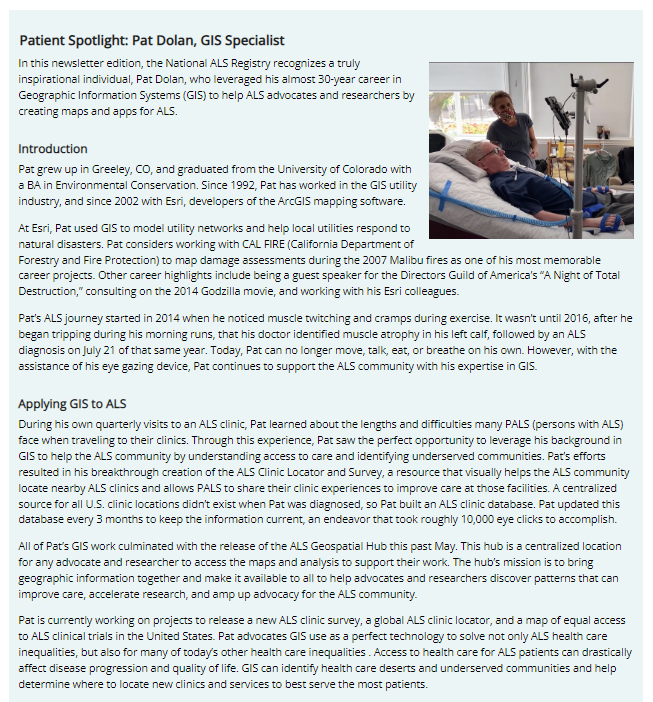 aVoice4ALS's tweet photo. BRAVO to Pat Dolan, a geospatial engineer (aka @Team_Thriving) for all the mapping he does for the #ALS community using eye gaze!

🔹ALS Clinic Locator
🔹Clinic Survey
🔹ACT for ALS tracking
🔹MND Prevalence by state
🔹Gaps in care

https://t.co/8KkUNn4kuF https://t.co/TKHPuB2IIO